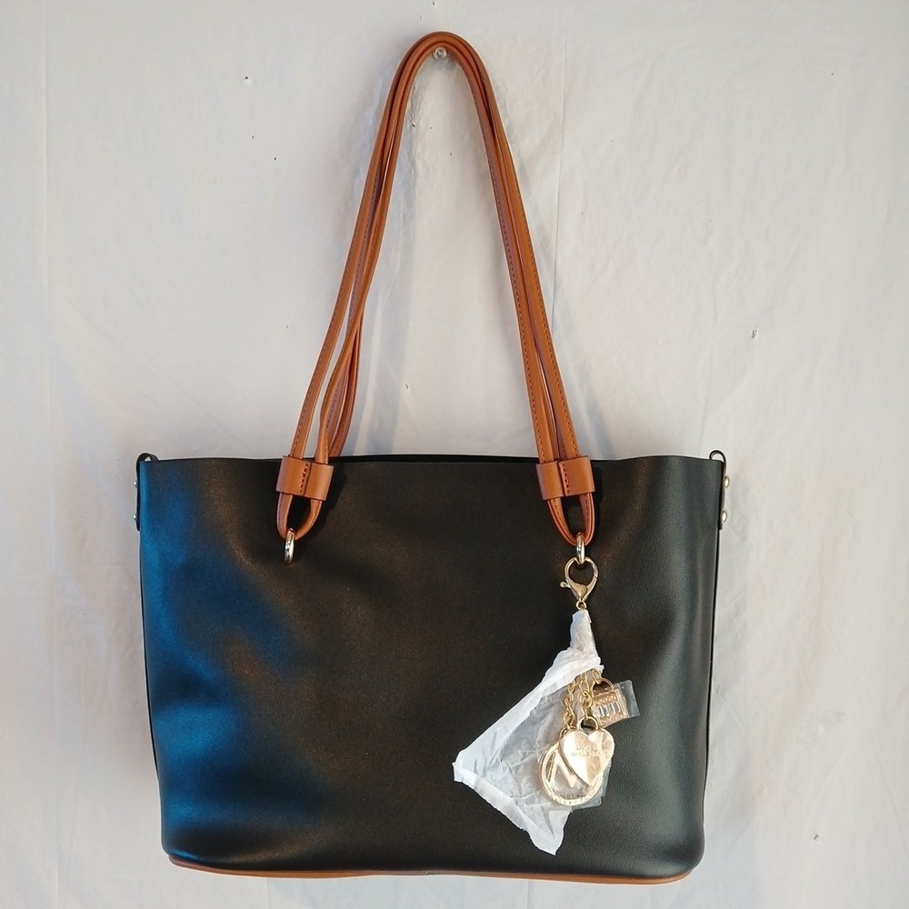 Classic Black Tote with Tan Handles - Women Bags Totes